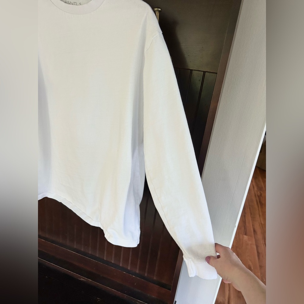 ESNTLS Cotton Hemp White Crew Neck Long Sleeve Relaxed Shirt Athleisure Men’s S - Picture 6 of 9